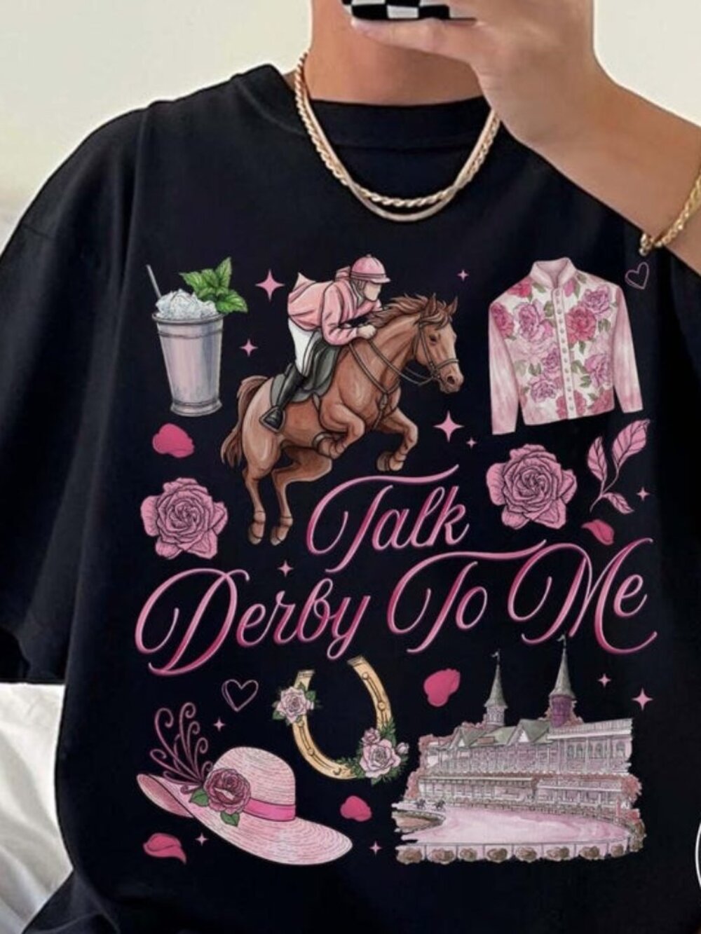 Derby Horse Race Day T-shirt, Big Hat Roses Graphic Tee